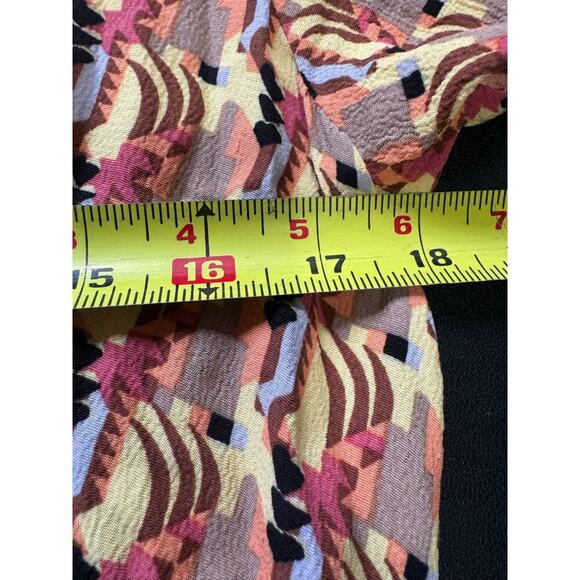 Flax Geometric Shirt Dress Maxi V Neck Relaxed Fit Yellow Purple Size Small - Picture 9 of 10